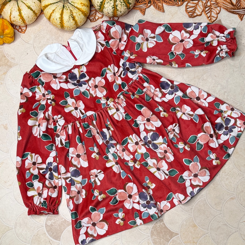 Velvet Floral Long Sleeve Dress With White Collar  Mayoral Brand 92 Cm 24m